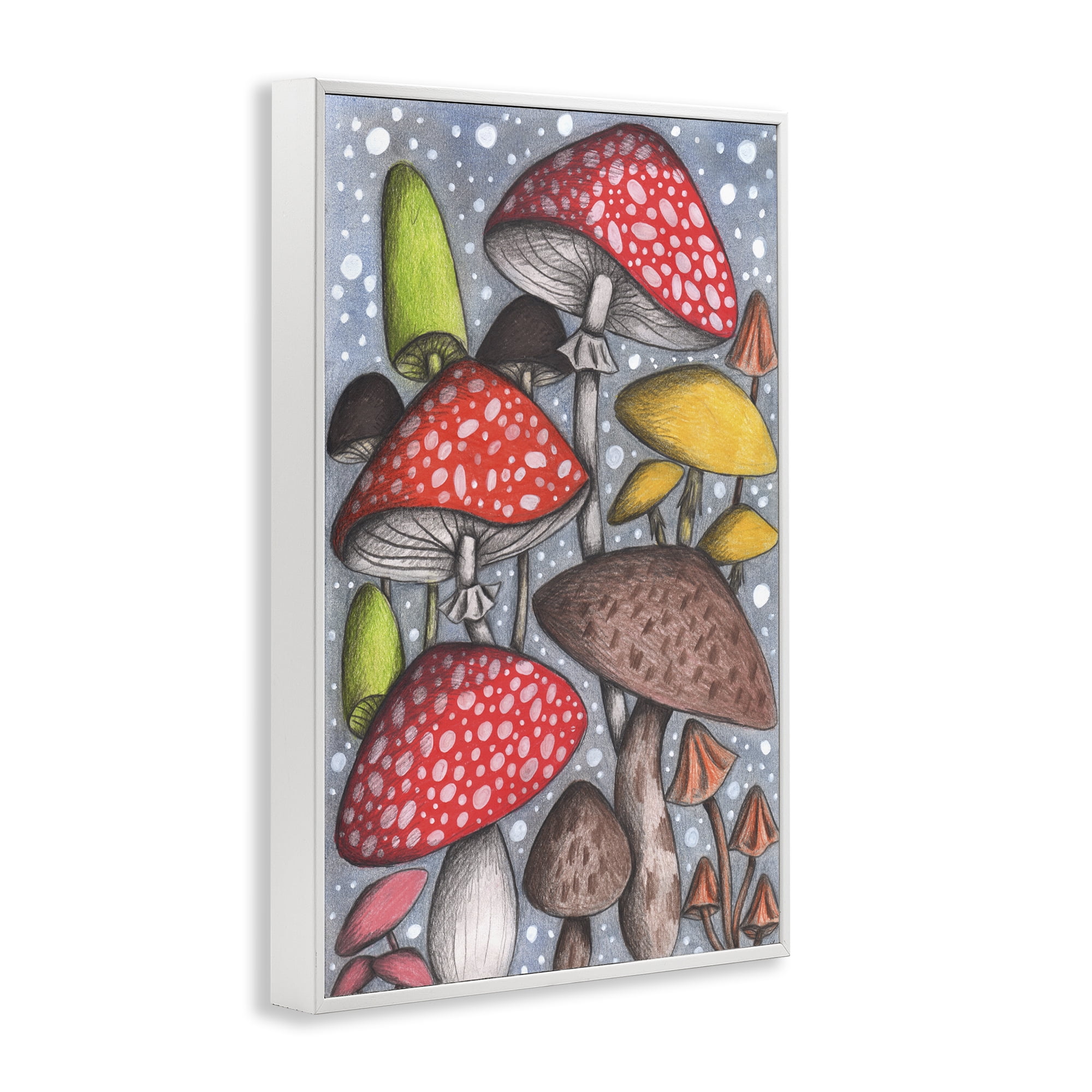 Sketched Magical Mushrooms White Framed Giclee Art, design by Cecilia Battaini