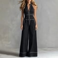 thumbnail image 5 of PBFRDSJ Women's Halter Neck Front Zip Jumpsuit Spaghetti Strap Wide Leg Casual Jumpsuits with Pockets Sizes S-2XL, 5 of 6