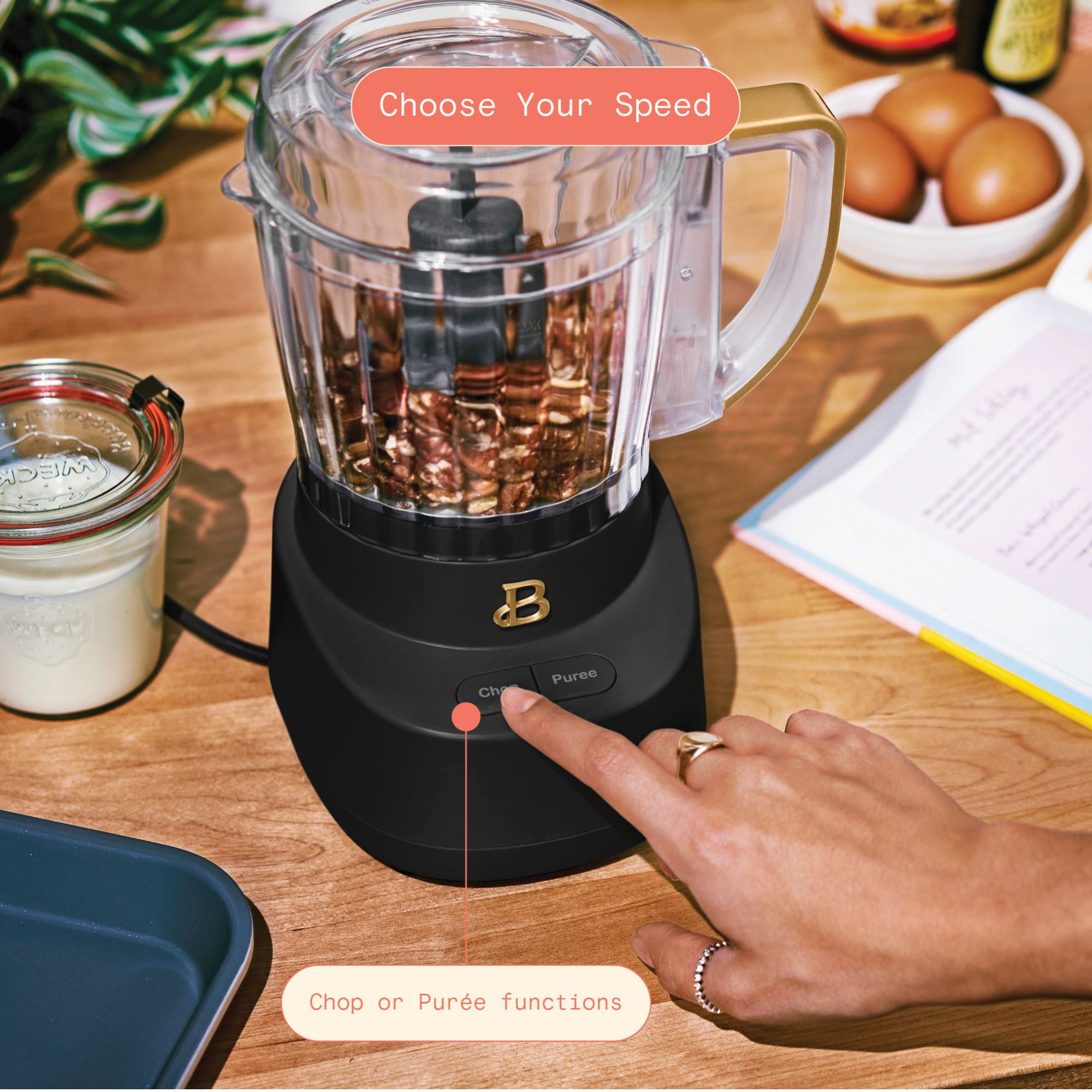 Beautiful 3-Cup Food Chopper, Black Sesame by Drew Barrymore