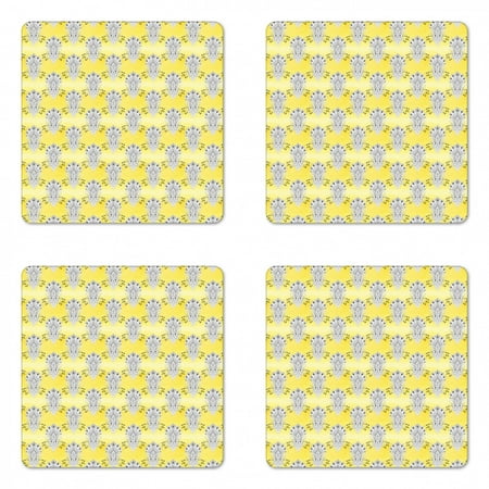 

Ethnic Coaster Set of 4 Oriental Flowers Motif on Watercolor Backdrop Abstract Floral Ornaments Square Hardboard Gloss Coasters Standard Size Pastel Yellow Dark Grey by Ambesonne