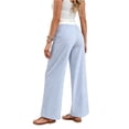 thumbnail image 4 of Women's Striped Wide Leg Pants High Waist Elastic Waistband Casual Lounge Pants Button Front Flowy Trousers, 4 of 5