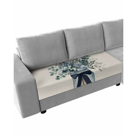 Watercolor Eucalyptus Leaves Sofa Couch Cushion Covers Washable, Removable Stretchable Sectional Couch Covers, Summer Flowers Vintage Slipcovers for L & T Shape Sofa Furniture Protector M Size 1 pc