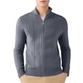 thumbnail image 1 of ShomPort Cardigans for Mens Cable Knitted Stand Collared Full Zipper Long Sleeve Ribbed Cuff Sweater Solid Color Warm Outwear, 1 of 4