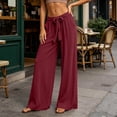 thumbnail image 4 of Npasoilc Drawstring Elastic Waist Pants for Women Linen Blend Solid Color Pocket Summer Trousers,Wine, 4 of 6