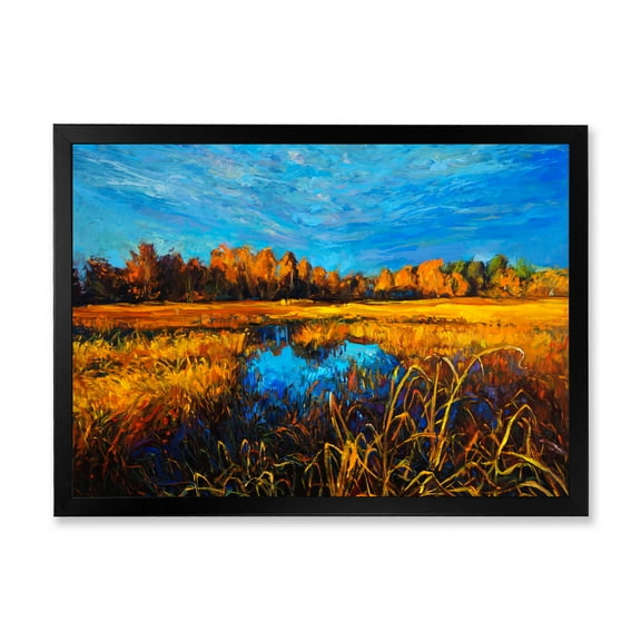 Designart 'A Light Blue Sky Over Orange Meadows' Traditional Framed Art Print