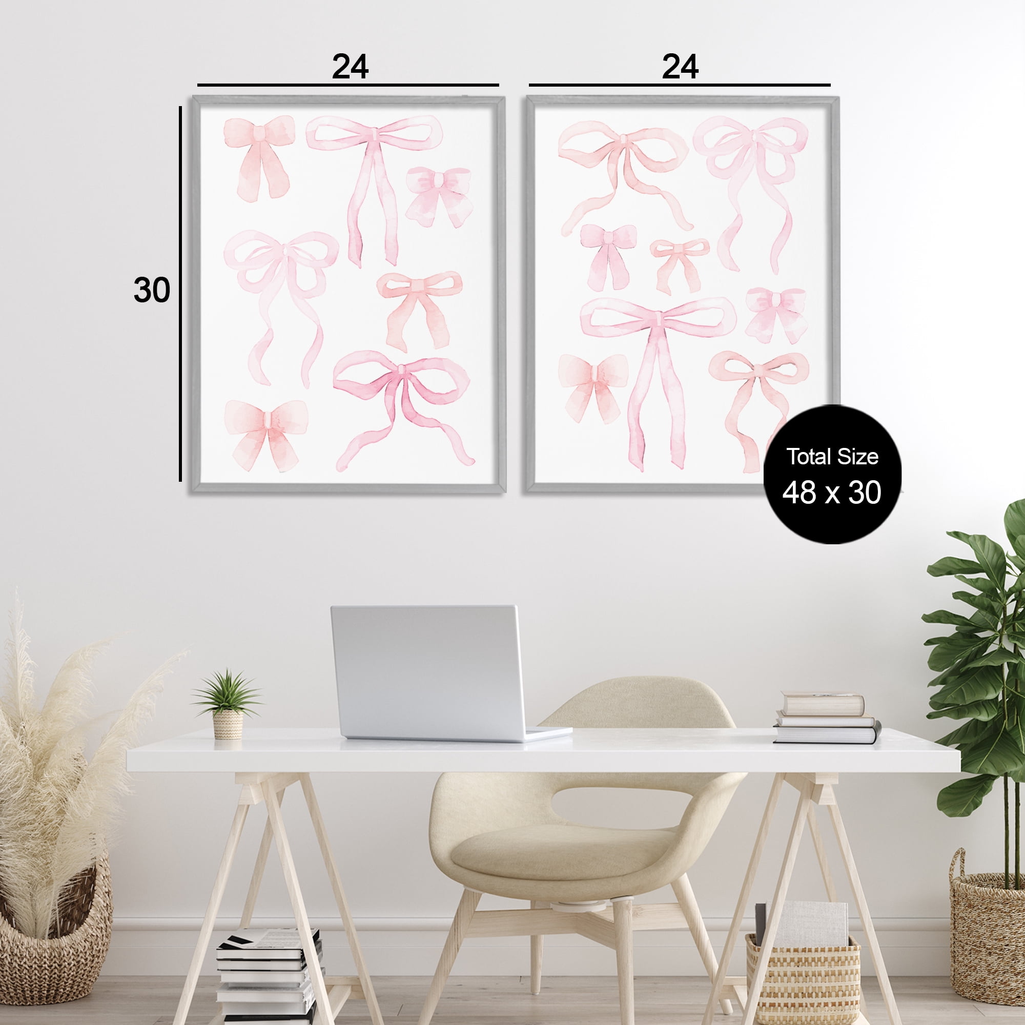 Elegant & Soft Bows 2 Piece Gray Framed Giclee Art Set, design by Kim Allen