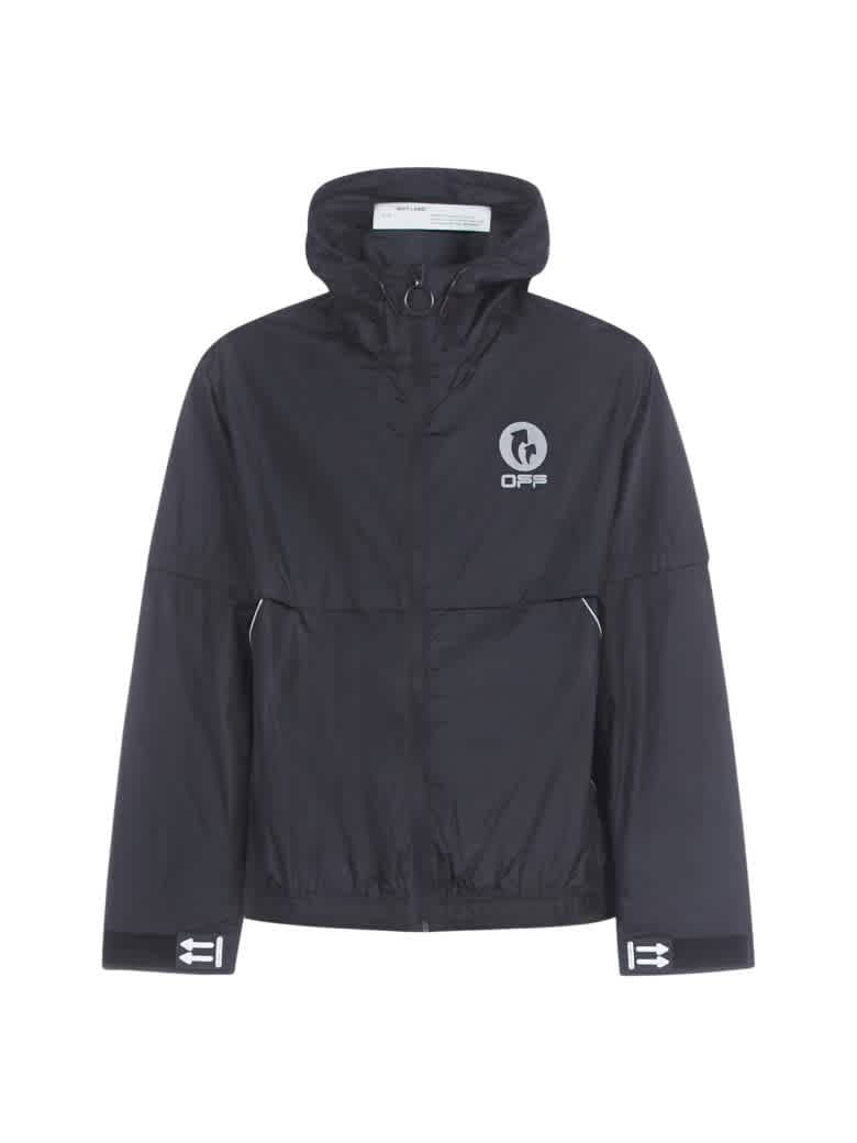 white hooded windbreaker