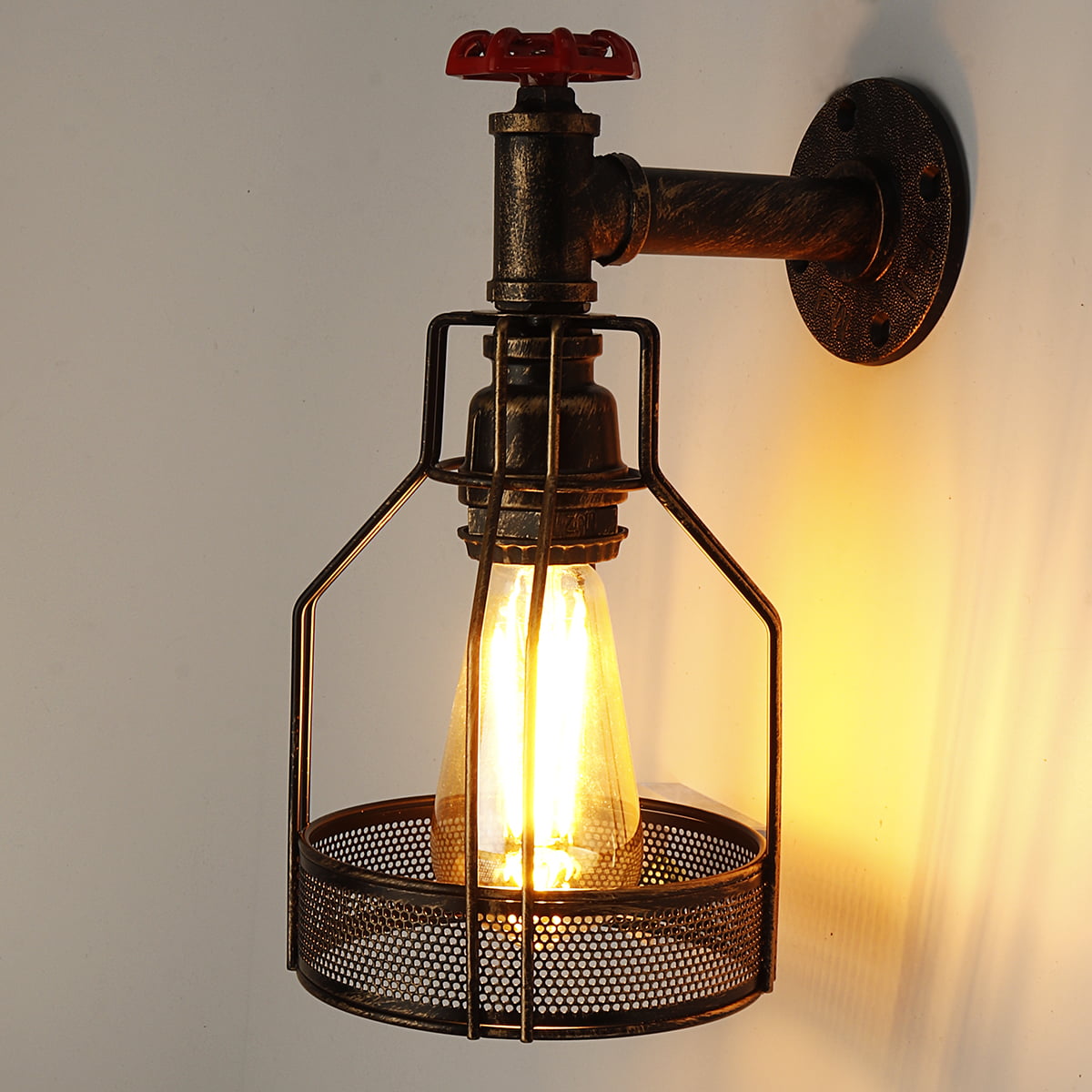 E26/E27 Industrial Iron Water Tube Steampunk Wall Lamp Sconce Light Fixture 