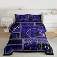 thumbnail image 2 of jejeloiu American Rugby City Queen Comforter Set,Purple Patchwork Plaid Bedding Comforter Set For Men Women Reversible 3pcs, 2 of 8