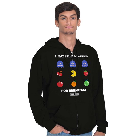 PACMAN Fruit and Ghosts for Breakfast Zip Up Hoodie Men's Women's Brisco Brands S