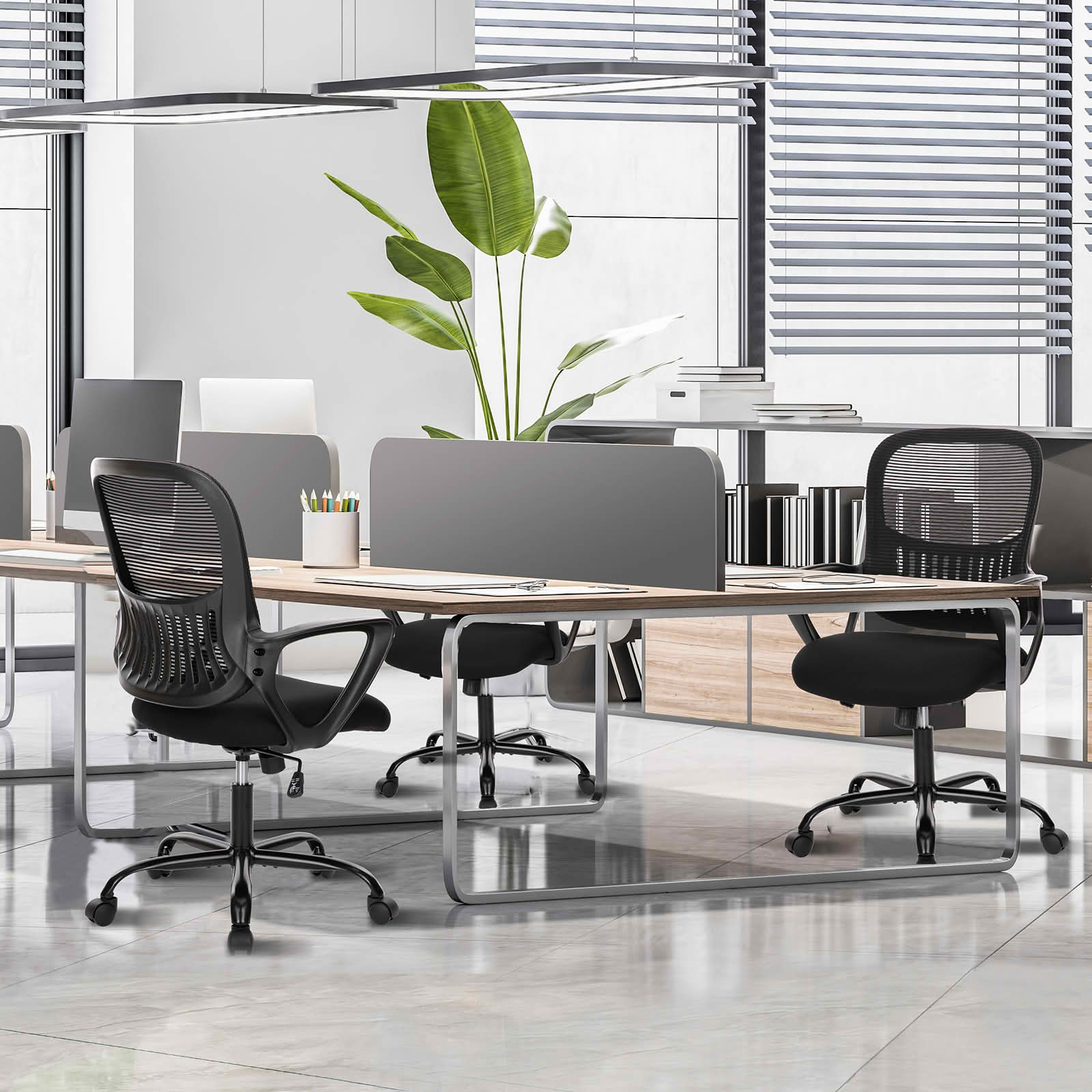 MAYEERTY Ergonomic Mid-Back Office Chair, Lumbar Support Rocking Mode Fixed Armrest