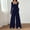 Dark Blue, variant on Long Sleeve Jumpsuit for Women Ruched One Piece Wide Leg Jumpsuit Baggy Square Neck Workout Romper with Pockets, S