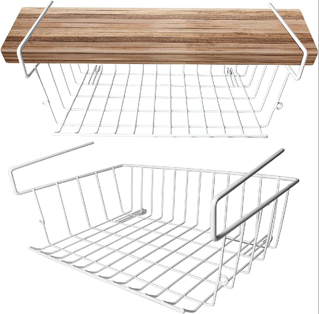 Under Shelf Basket , 2 Pack White Wire Under Shelf Basket , Slides Under Shelves for Storage