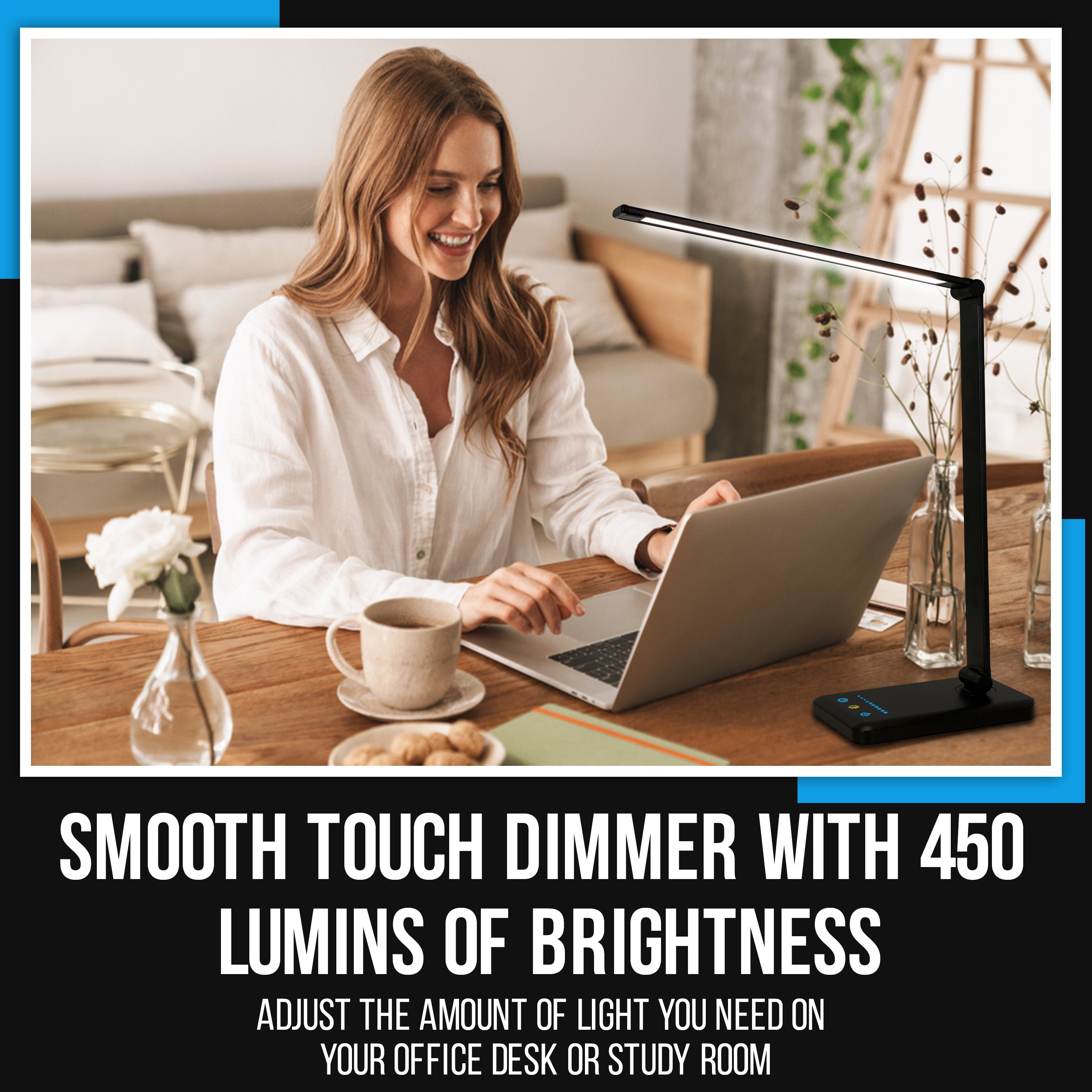 Smooth Touch Light Dimmer Switch with Adjustable Light Color Temperature Automatic Shut Off Feature LED Desk Lamp with USB Charging Port Black 