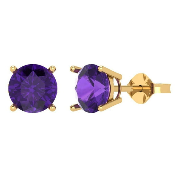 3 ct Push-Back Stud Earrings for Women | 7.5mm Round Cut Natural Amethyst | 18K Yellow Gold