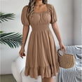 thumbnail image 6 of Njagoc3 Womens Summer Casual Square Neck Short Sleeve Smocked Waist Solid Color Ruffled Hem Sweet Dress, 6 of 6