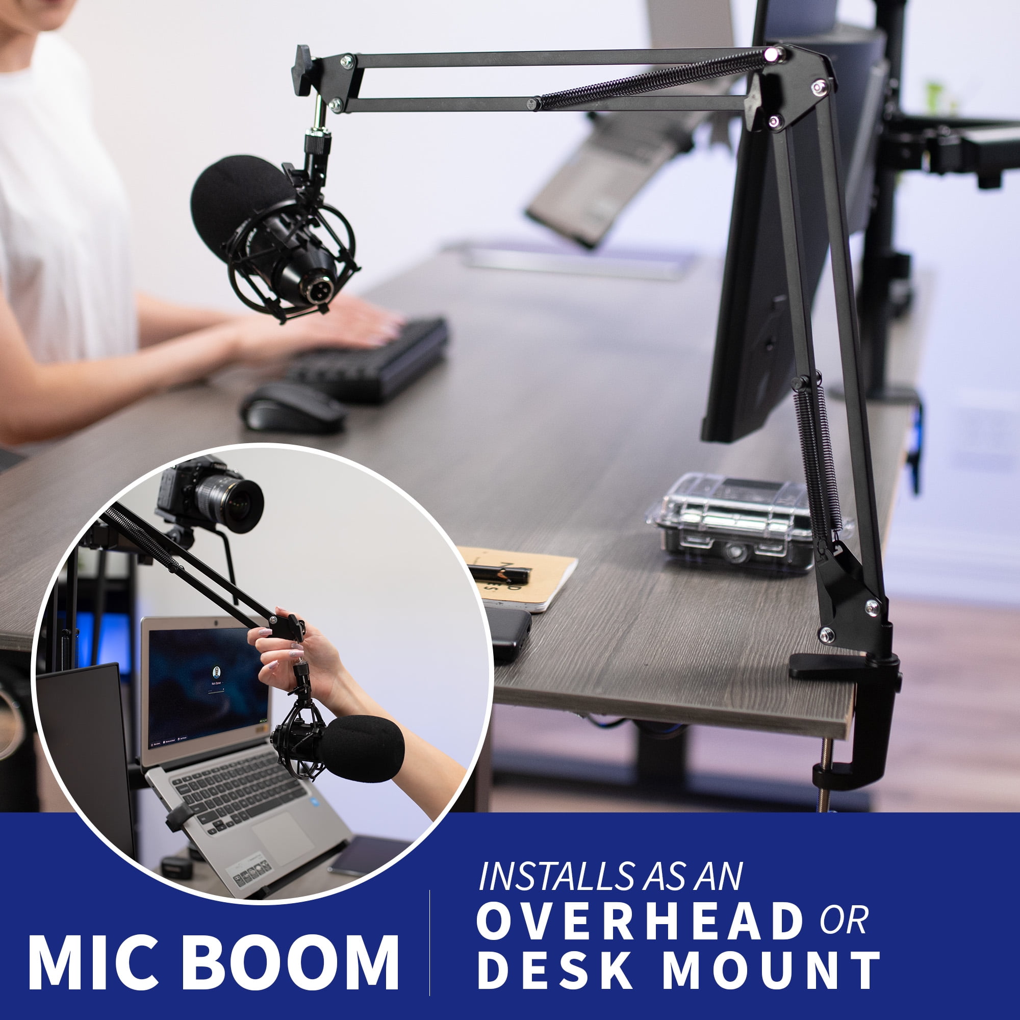 VIVO Black All-In-One Livestream Desk Mount, 17" to 32" Monitor, Laptop, Camera