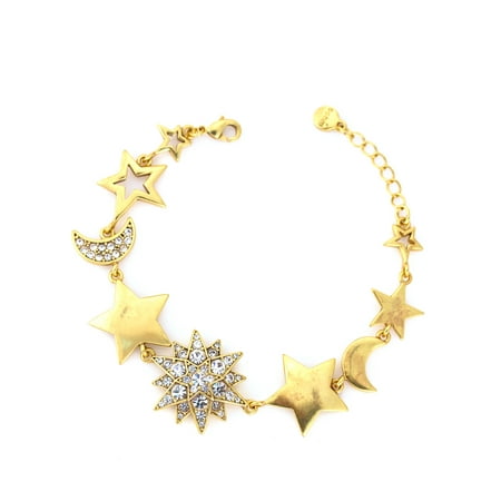 Double Wrap Around Bracelet - TAZZA WOMEN'S GOLD STAR AND MOON CRYSTAL WRAP AROUND BRACELETS