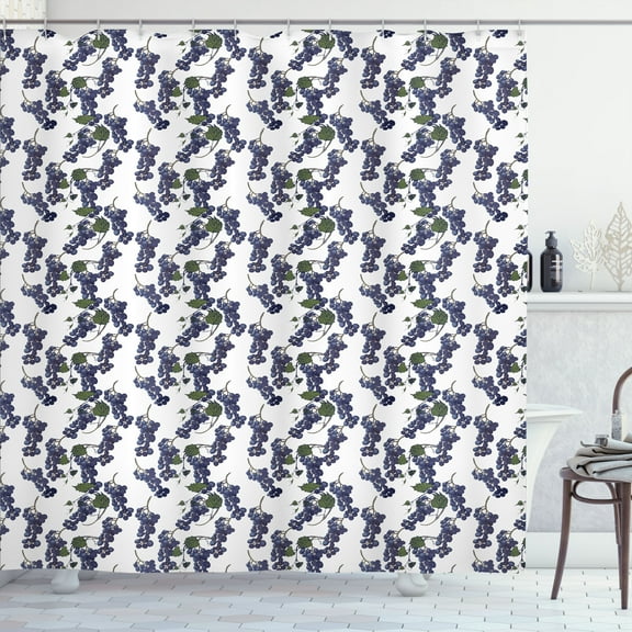 Ambesonne Botanical Shower Curtain, Fresh Bunch of Grapes, 69"Wx75"L, Dark Indigo and Olive Green