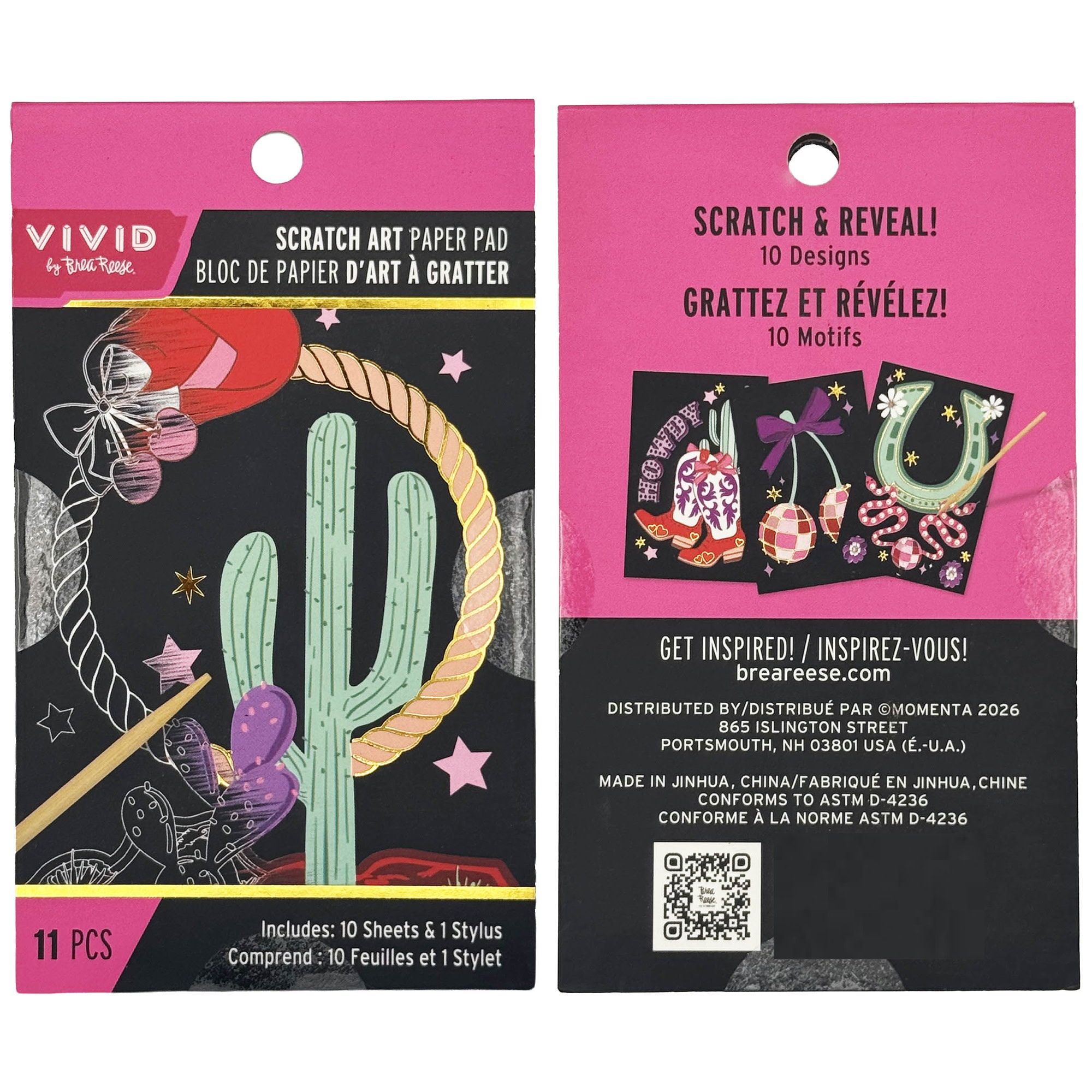 Brea Reese: Scratch Art Paper Pad 2 Pack - Rodeo Love & Highland Cow - 20 Design Assortment, Metallic Accents, Wooden Stylus, 6x8" Pages, Adult Craft