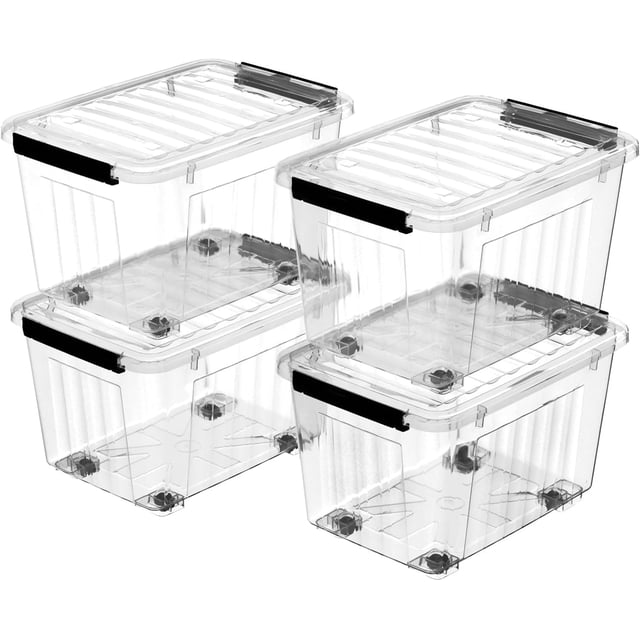 Cetomo Bacs de Rangement en Plastique 60Qt*4, Boîte de Rangement Transparente avec Couvercle et Roues, Empilable, 60Quart, Ensemble de 4