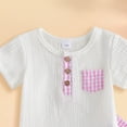 thumbnail image 4 of UngA Newborn Baby Boy Summer Clothes Button Short Sleeve Romper Bodysuit Plaid Pants Set Infant Soft Waffle Outfit (Pink,3-6 Months), 4 of 5