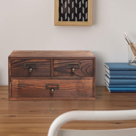 Wood Desktop Organizer with 3 Drawers, Dark Brown, for Office Supplies and Accessories