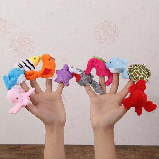 Juego de 10 marionetas de dedo de animales de peluche suave, surtido de minifiguras de juguete para niños, muestra el tiempo de juego de los niños, juego de animales de cuentos parlantes, regalo de San Valentín, filtro de huevo de Pascua, regalos de fiesta, grandes padres de familia Sailing Electrónica
