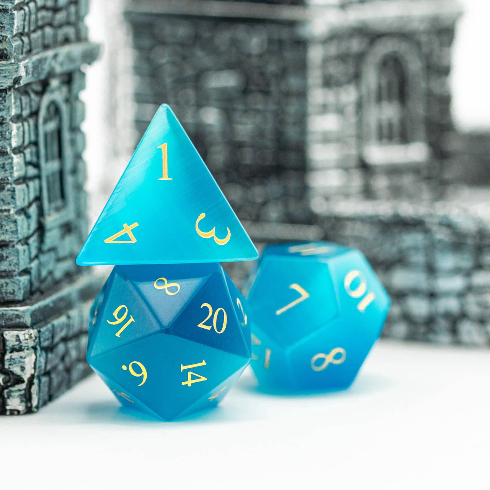 Cusdie Set of 7 Handmade Stone Dice, 16mm Polyhedral Stone D&D Dice Set with Leather Box, DND Dices for Collection