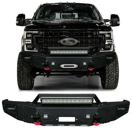 Vijay Compatible with 2017-2018-2019-2020-2021-2022 Ford F250/F350/F450 Front Bumper Textured Black Steel with Light and D-ring