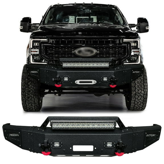 Vijay Compatible with 2017-2018-2019-2020-2021-2022 Ford F250/F350/F450 Front Bumper Textured Black Steel with Light and D-ring