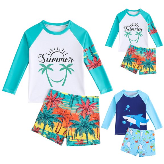 Shadoumai Toddler Swimsuit Boy Long Sleeve Bathing Suits Sunsuit with Swim Trunks, 2 Piece, Bathing Suits Boys,Kids Bathing Suits Boys