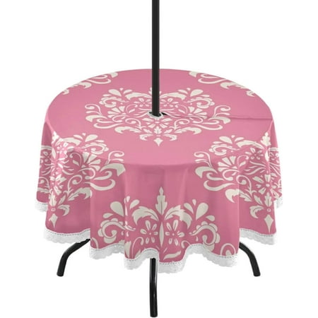 

Hyjoy Damask Round Tablecloth 60 Waterproof Outdoor Round Tablecloth with Umbrella Hole and Zipper for Kitchen Dining Picnic Party Home Decor