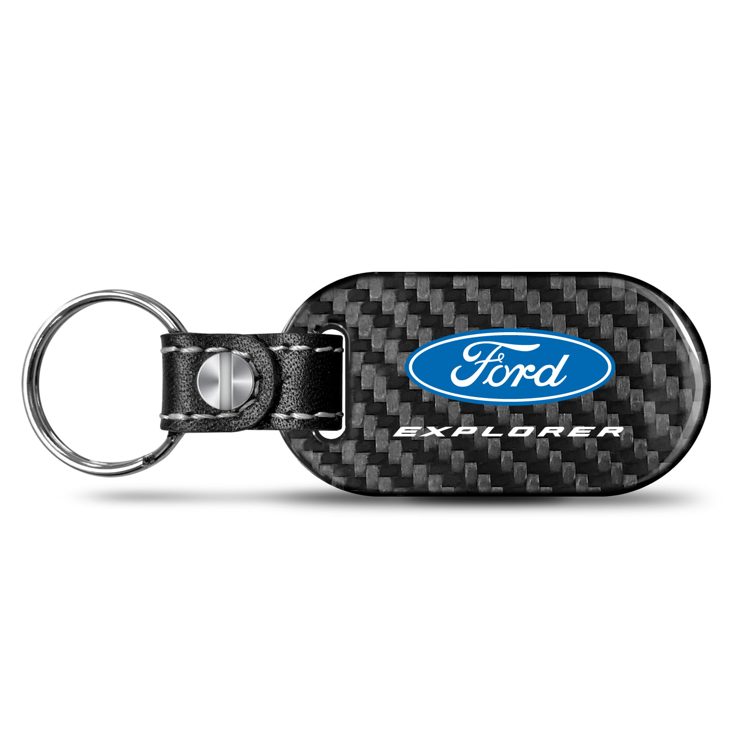Ford Mustang Circle 100% Real Carbon Fiber Dog-Tag Style Key Chain Key-Ring 