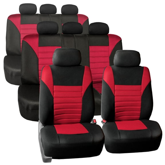 FH Group 3 Row 8 Seaters SUV Seat Covers for Auto 3D Mesh Red Black Free Gift Air Freshener