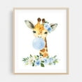 thumbnail image 2 of Giraffe, Jungle Animals, Safari Animals, Bubble Gum, Blue Flowers, Boy Nursery - Illustration Watercolor Animal Floral Whimsical Unframed Wall Art Print 30 x 40 inches, 2 of 13