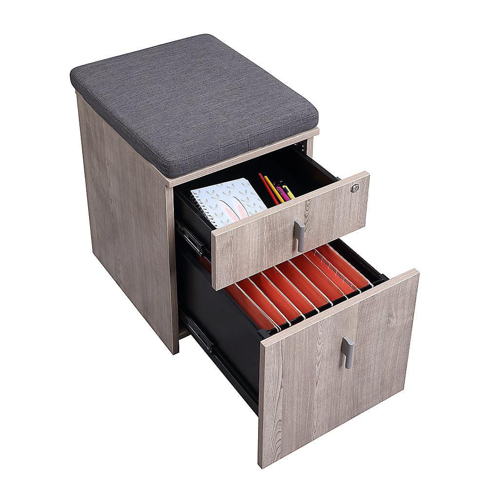 Portland 16W Two Drawer Mobile File Pedestal with Cushion Sandalwood Laminate/Gray Fabric