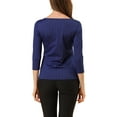 thumbnail image 4 of INSPIRE CHIC Women's Check Top Boat Neck 3/4 Sleeve Plaid Houndstooth Blouse S Deep Blue, 4 of 8