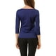 thumbnail image 3 of BLUSA DE CUELLO BARCO PARA MUJER CON CUADROS Y MANGAS 3/4 EN AZUL PROFUNDO TALLA 3XL, 3 of 7