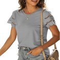 thumbnail image 3 of Camisa de manga corta para mujer,Camiseta de verano de manga corta con encaje para mujer, camiseta con cuello redondo, integración sin costuras, 3 of 5