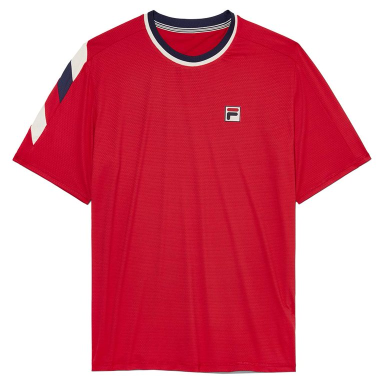 Fila Men`s Heritage Short Sleeve Tennis Crew ( MEDIUM Fila Red