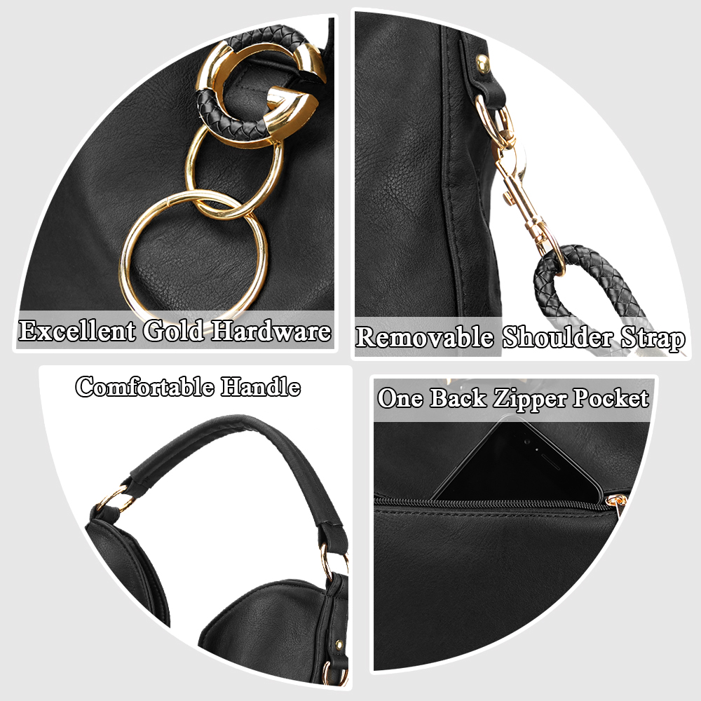 Vintage Hobo Bag Retro Large Capacity Women's Fashion Handbag Shoulder Bag & Tote Purse Black