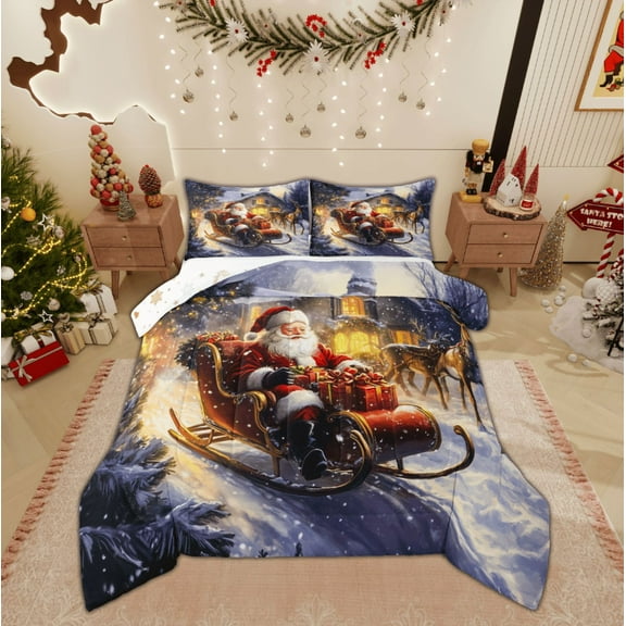 Feelyou Santa Claus 01 for Teens, Dreamy Fairy Tale Twin Comforter Sets, Christmas Reindeer Reversible Bedding Set, Lightweight Room Decor, 2pcs