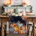 thumbnail image 2 of Fall Table Runner Thanksgiving Orange Blue Pumpkin Table Runners Watercolor Eucalyptus Leaves Black Cotton Linen Dresser Scarf Kitchen Dining Table Decor for Fall Holiday Party Decor 13x90 Inch, 2 of 9
