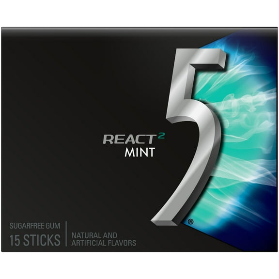 5 Gum React Mint Sugar Free Chewing Gum - 15 Stick Pack