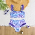 thumbnail image 6 of FINALGANG Girls Kids Two Piece Swimsuit Set Scale Print Ruffle Straps High Waisted Bottoms Cute Fantasy Style Bathing Suit For Summer Beach Vacation Purple 11-12 Years, 6 of 7
