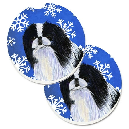 

Carolines Treasures SS4605CARC Japanese Chin Winter Snowflakes Holiday Set of 2 Cup Holder Car Coasters Large