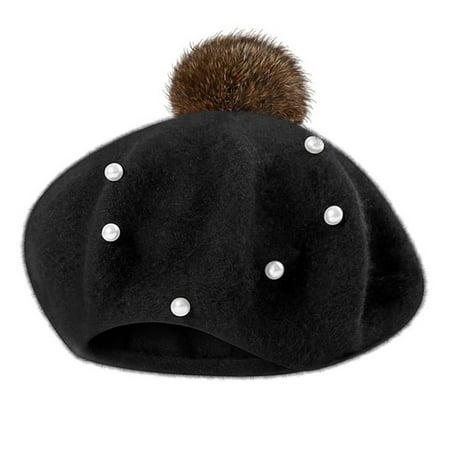 

Infant Toddler Baby Kids Boys Girls Pearly Ball Beanie Winter Warm Hat Cap Black