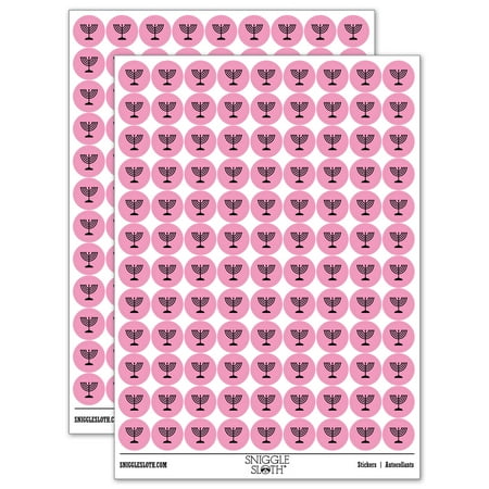 Menorah Hanukkah 200+ Round Stickers - Light Pink - Matte Finish - 0.50" Size
