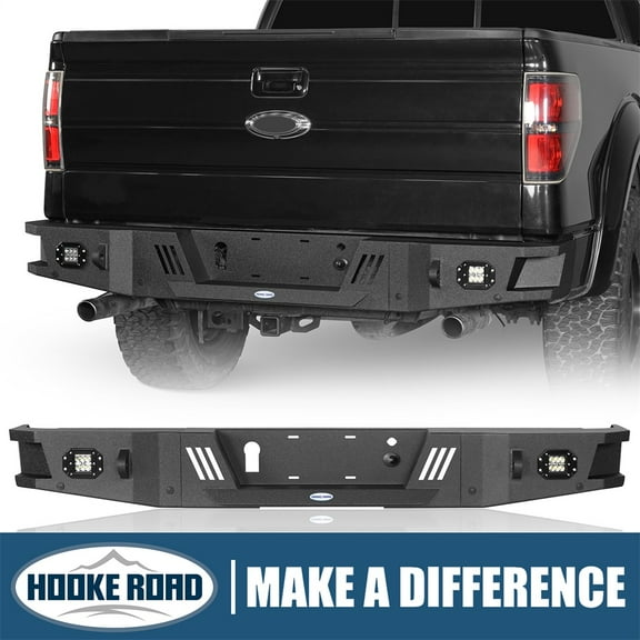 Hooke Road Fit Ford F-150 2006-2014 Rear Back Bumper Steel w/ LED Lights